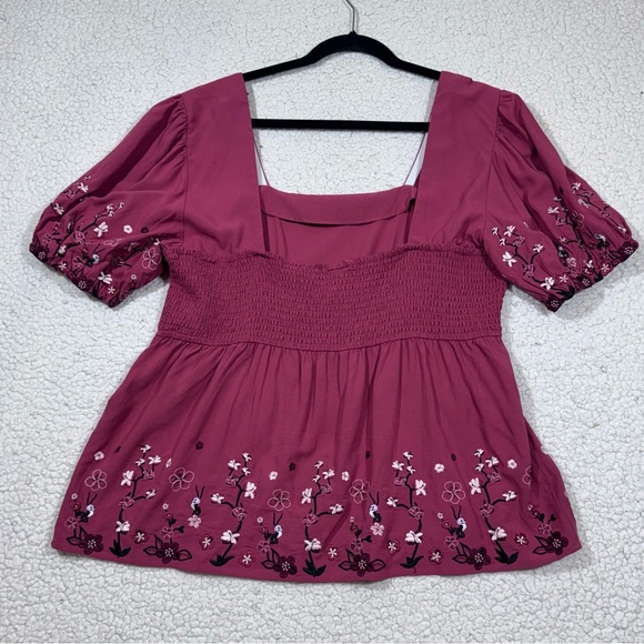 Disney Mulan Floral Women's Smock Blouse Top BoxLunch Exclusive size 2X Burgundy - Picture 3 of 7